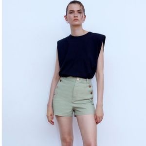 Zara pastel green side button shorts